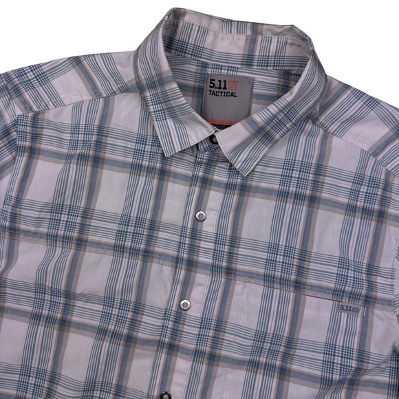 5.11 Tactical Other - 5.11 Tactical Mens Small Short Sleeve Plaid Snap Button Down Shirt Blue White